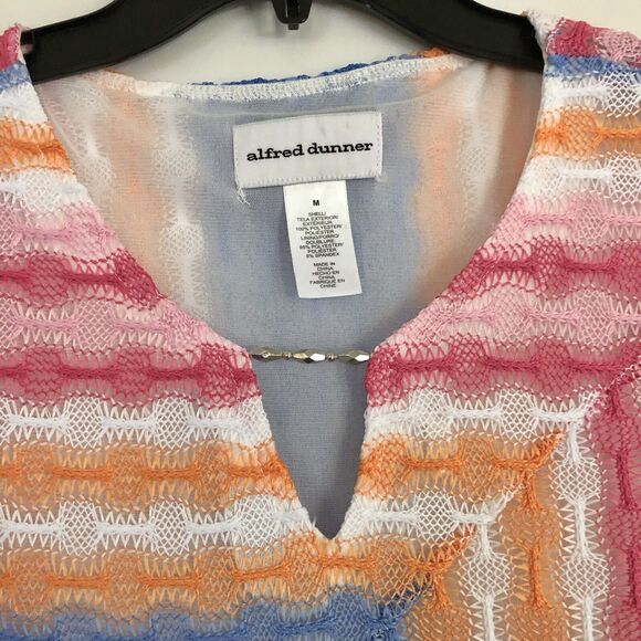 ALFRED DUNNER PARADISE ISLAND MULTICOLOR SLIP NECK SHORT SLEEVE SPLICED STRIPLE - Picture 4 of 6